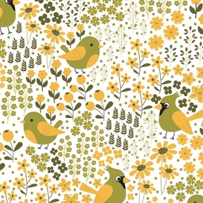 Birds and Blooms - Green and Yellow - Cardinal - Florals - Flowers - Nature - Spring - Summer - Garden - Botanicals