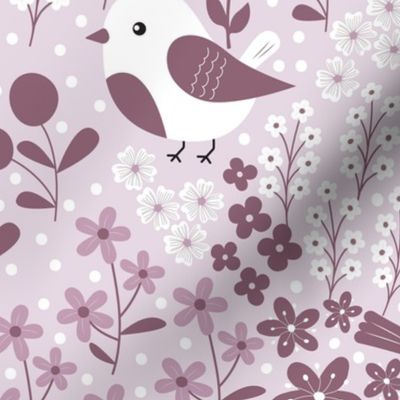 Birds and Blooms - Mauve and White - Cardinal - Florals - Flowers - Burgundy - Nature - Spring - Summer - Garden - Botanicals