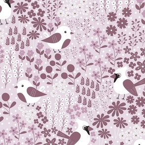 Birds and Blooms - Mauve and White - Cardinal - Florals - Flowers - Burgundy - Nature - Spring - Summer - Garden - Botanicals