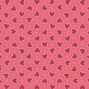 Valentines Heart Strings Happy Hearts Scattered Hearts and Polka Dots Dark Pink -  4 inch Repeat