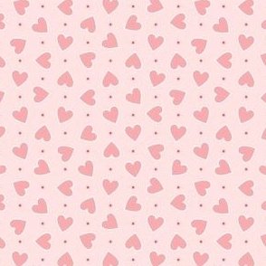Valentines Heart Strings Happy Hearts Scattered Hearts and Polka Dots Light Pink -  4 inch Repeat