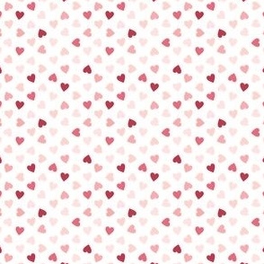 Valentines Heart Strings Pixie Hearts Mini Print Red and Pinks on White - 2 inch Repeat