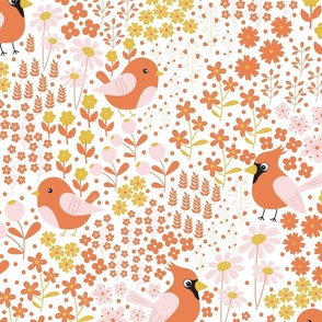 Birds and Blooms - Orange and Yellow - Pink - Cardinal - Florals - Flowers - Nature - Spring - Summer - Garden - Botanicals