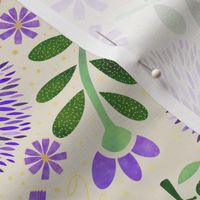 Periwinkle Garden Damask // Purple, Green, and Gold on Ivory 