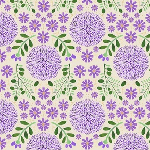 Periwinkle Garden Damask // Purple, Green, and Gold on Ivory 
