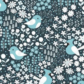 Birds and Blooms - Seaside Blue - Monochromatic - Coastal - Cardinal - Florals - Flowers - Nature - Summer - Garden - Botanicals