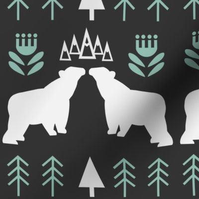 Scandinavian Nordic Wilderness - Polar Bears, Flowers, Mountains, Tree  - Duo Color