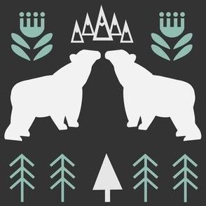 Scandinavian Nordic Wilderness - Polar Bears, Flowers, Mountains, Tree  - Duo Color