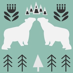  Polar Bears, Flowers, Mountain, Trees Scandinavian Nordic Inspired