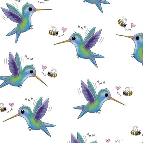 Cute hummingbird and bee love cartoon