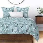 Birds and Blooms - Teal - Monochromatic - Coastal - Seaside - Cardinal - Florals - Flowers - Nature - Summer - Garden - Botanicals