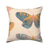Moody Multi Colored Hand Drawn Butterflies - (LARGE) Multi on Eggshell White Background