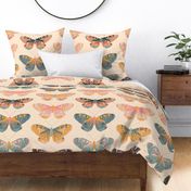 Moody Multi Colored Hand Drawn Butterflies - (LARGE) Multi on Eggshell White Background