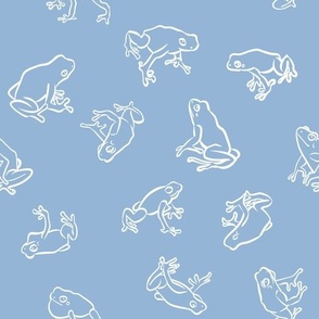 White frogs light blue bg block