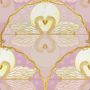(L) Swan Love in the Moonlight // Ivory and Gold on Pink