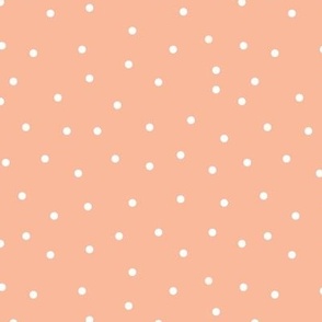 White polka dots spots on dark pink/peach