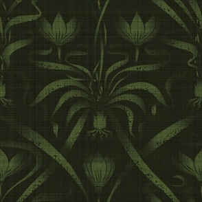 (jumbo 24x24in) Boho Gothic Crocus Garden / deep dark green / jumbo oversized large scale