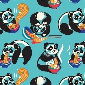 Pandas Eating Ramen Noodles_on blue