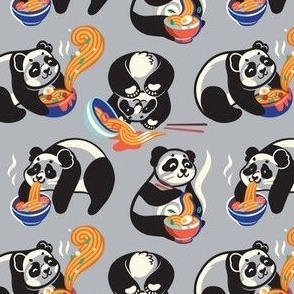 Pandas Eating Ramen Noodles_on grey