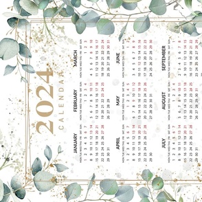 Eucalyptus 01_calendar 2024 gold glitter sparkles and splashes tea towel