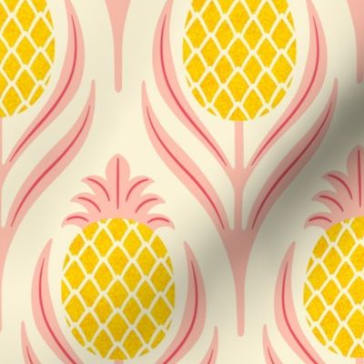 (M) Tropical art deco welcome pineapples blush pink and yellow