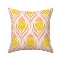 (M) Tropical art deco welcome pineapples blush pink and yellow