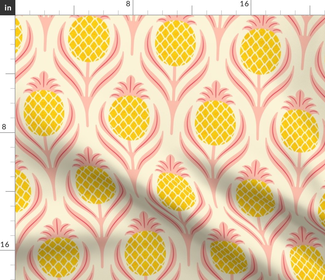 (M) Tropical art deco welcome pineapples blush pink and yellow