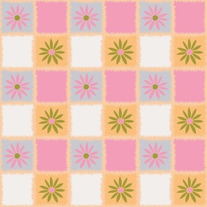 70s Retro Checkered Floral