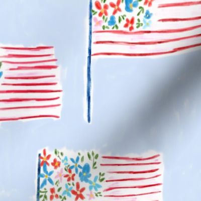 Floral Flag On Blue United States of America Flag 12x12