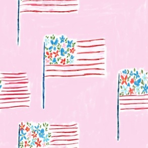Floral Flag On Pink United States of America Flag 12x12