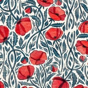Of Sleep and Dreams Red Poppy Print Cream Background Custom Request Large
