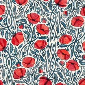 Of Sleep and Dreams Red Poppy Print Cream Background Custom Request Medium