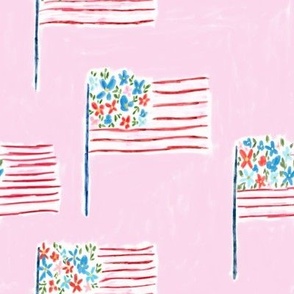 Floral Flag On Pink United States of America flag 8x8