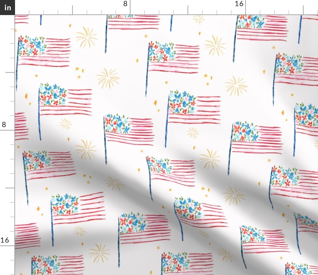 Floral Flag United States of America flag 8x8