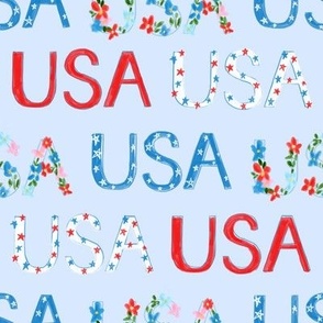 Floral USA July on Blue 4th Patriotic Design 8x8