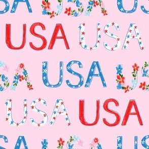 Floral USA on Pink July 4th Patriotic Design 8x8