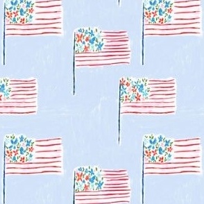 Floral Flag On Blue United States of America Flag 4x4