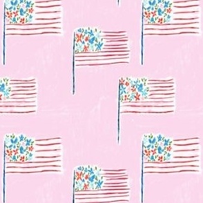 Floral Flag On Pink United States of America flag 4x4