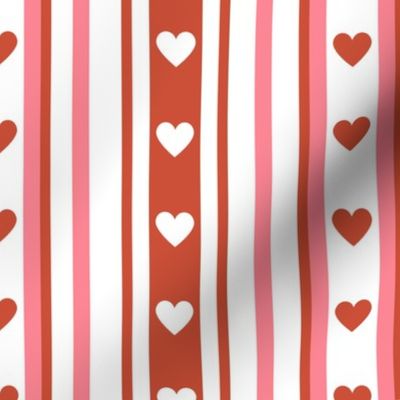 Valentine's Day hearts pink and red and white stripe pattern