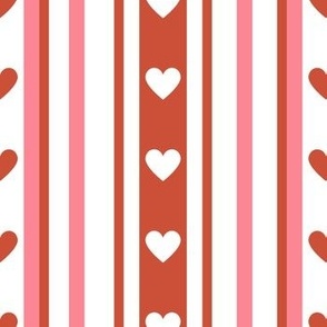 Valentine's Day hearts pink and red and white stripe pattern