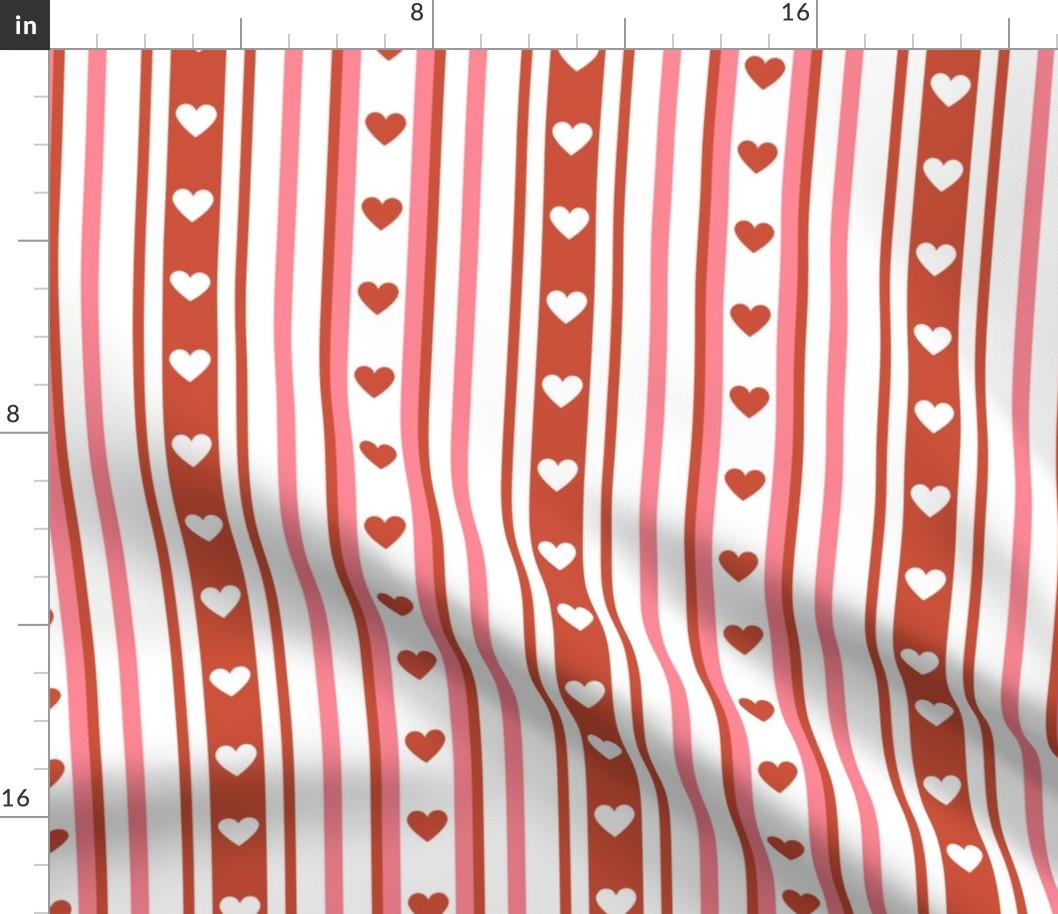 Valentine's Day hearts pink and red and white stripe pattern