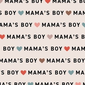 Minimalist Mother's Day - mama's boy text and hearts design blue red on sand