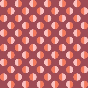 Split Circles ◐ Pink and Apricot on Redwood