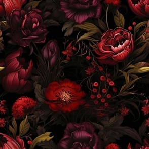 large scale burgundy and red floral