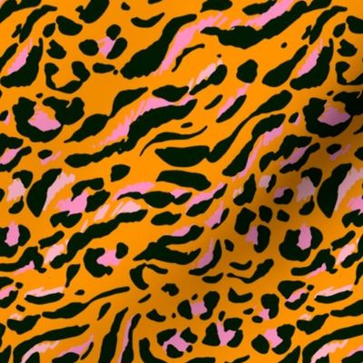 Leopard Skin on Orange Handpainted animal Print Textile Design Allover Repeat