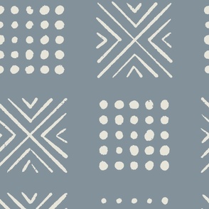 mod block print | Jumbo Scale | Dusty Grey Blue, ivory white | Geometric