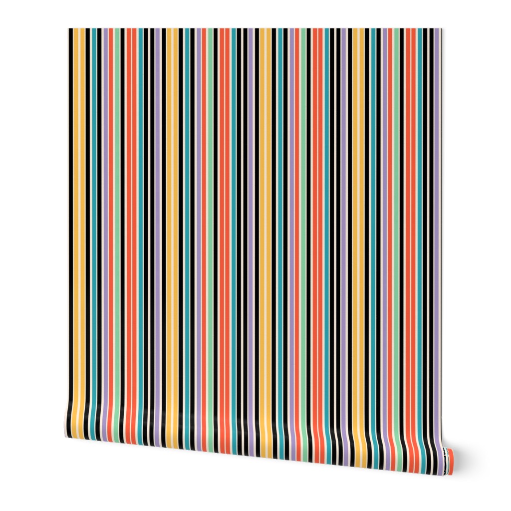 (S) Magic Stripes / 1960s Color Version / Small Scale or Doll House Wallpaper