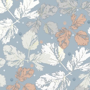 Leaves on a gray-blue background.
