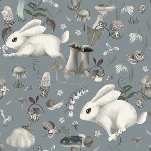 Forest with rabbits in neutral colors