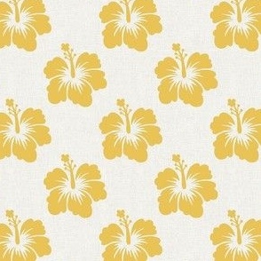 Smaller Yellow Gold Hibiscus Flowers Ivory Linen Texture